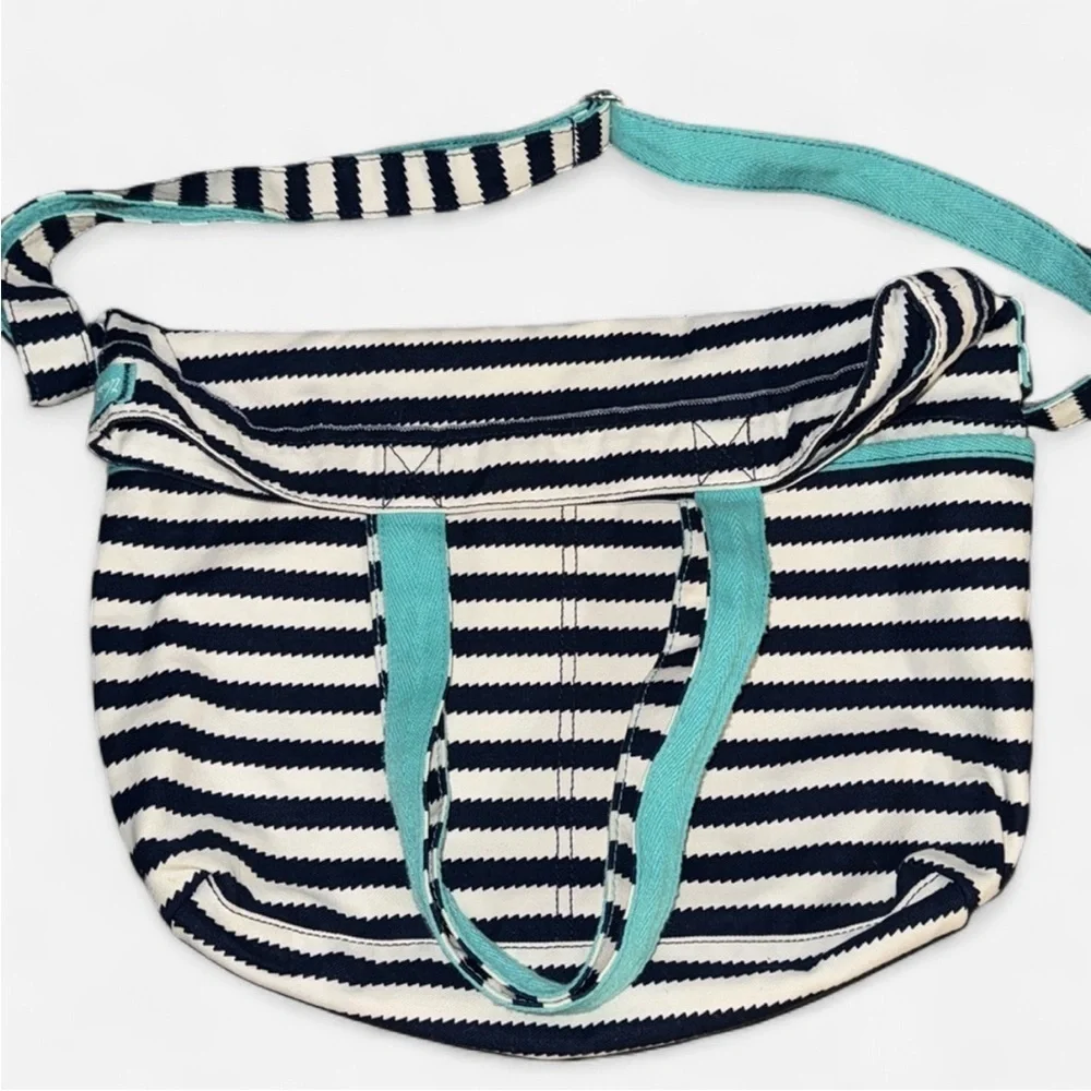 Thirty-One Striped Hobo Bag - Navy, White, and Teal